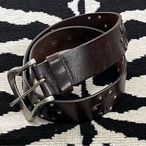 Vintage GAP 90s Y2K Leather Chocolate Brown Floral Studded Belt Boho Floral Cut